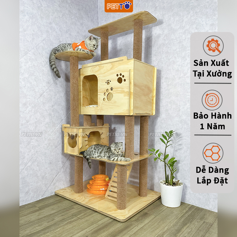Nhà cây cho mèo 3 TẦNG ĐỘC ĐÁO giúp mèo giảm stress CH003 (1)