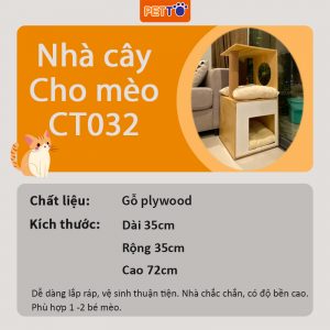 Nhà cho mèo bằng gỗ PETTO nhà mèo 2 tầng độc đáo kèm nệm bông êm ái xinh xắn dành cho thú cưng CT032