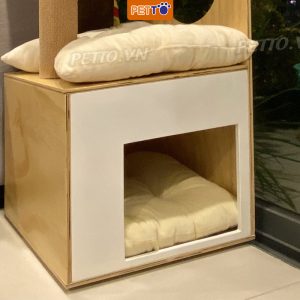 Nhà cho mèo bằng gỗ PETTO nhà mèo 2 tầng độc đáo kèm nệm bông êm ái xinh xắn dành cho thú cưng CT032