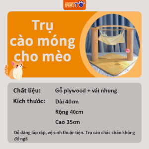 Trụ cào móng cho mèo PETTO cào móng cho mèo kèm VÕNG vải nhung êm ái dễ dàng LẮP RÁP cùng đồ chơi bóng chuông