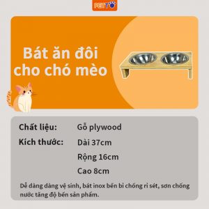 Bát ăn đôi cao cấp cho chó mèo bằng gỗ + chén Inox BFD032