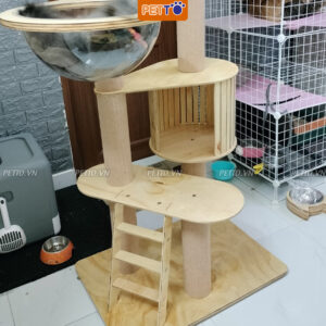 Nhà cây cho mèo PETTO nhiều tầng bằng GỖ có LỒNG KÍNH nhà mèo cao cấp siêu xinh vui chơi thỏa thích CH017 (3)