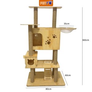 Nhà cây cho mèo 3 tầng có lồng kính CH003