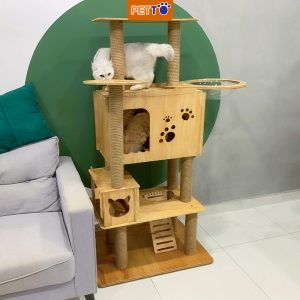 Nhà cây cho mèo 3 tầng có lồng kính CH003