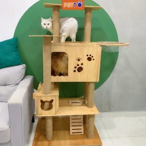 Nhà cây cho mèo 3 tầng có lồng kính CH003