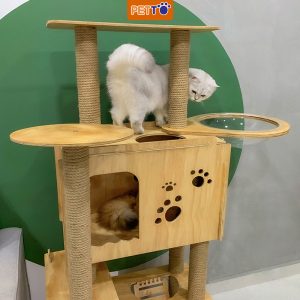 Nhà cây cho mèo 3 tầng có lồng kính CH003