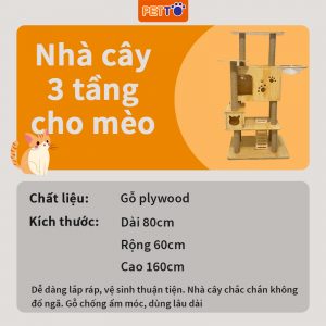 Nhà cây cho mèo 3 tầng có lồng kính CH003