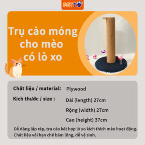 Trụ cào móng cho mèo PETTO cây cào móng cho mèo bằng gỗ KÈM ĐỒ CHƠI bóng chuông siêu xinh cho thú cưng CT034
