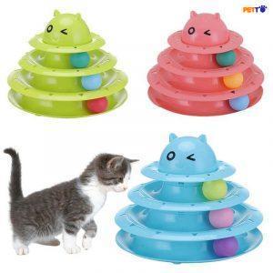 Đồ chơi cho mèo tháp bóng 3 tầng đầu mèo TOC023