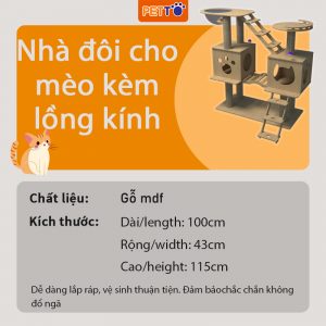 Nhà đôi cho mèo kèm lồng kính