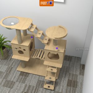 Nhà đôi cho mèo kèm lồng kính