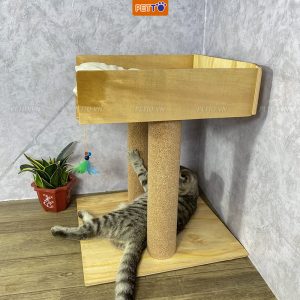 Trụ cào móng cho mèo 2 tầng bằng gỗ nhỏ gọn xinh xắn CT047