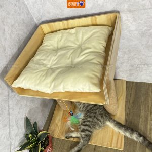 Trụ cào móng cho mèo 2 tầng bằng gỗ nhỏ gọn xinh xắn CT047