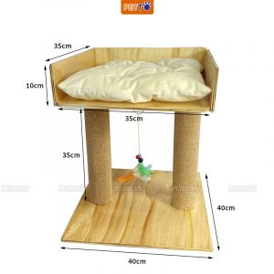 Trụ cào móng cho mèo 2 tầng bằng gỗ nhỏ gọn xinh xắn CT047