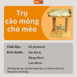 Trụ cào móng cho mèo 2 tầng bằng gỗ nhỏ gọn xinh xắn CT047
