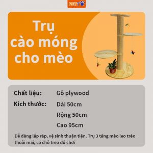 Cat tree - Trụ cào móng bằng gỗ nhiều tầng PETTO độc đáo sử dụng thảm POLY có độ bền cao CT046