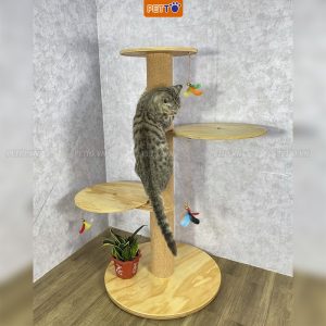 Cat tree - Trụ cào móng bằng gỗ nhiều tầng PETTO độc đáo sử dụng thảm POLY có độ bền cao CT046