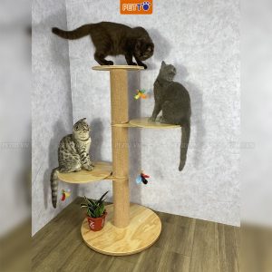 Cat tree - Trụ cào móng bằng gỗ nhiều tầng PETTO độc đáo sử dụng thảm POLY có độ bền cao CT046