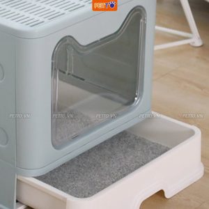 Nhà vệ sinh cho mèo có ngăn kéo khép kín chống văng cát kèm xẻng xinh xắn