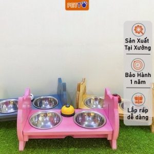 Bát ăn cho chó mèo KÈM CHUÔNG HUẤN LUYỆN điều chỉnh độ cao PETTO chống gù Cao Cấp cho chó mèo (1)