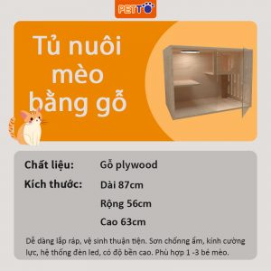 Tủ mèo PETTO - Tủ nuôi mèo bằng gỗ kết hợp hệ thống ĐÈN LED sang chảnh, xinh xắn CC013