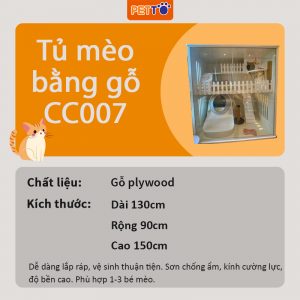Tủ gỗ cho mèo PETTO - Nhà mèo 3 tầng CAO CẤP màu trắng xinh xắn phù hợp 1-3 bé mèo vui chơi CC007