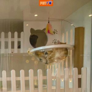 Tủ gỗ cho mèo PETTO - Nhà mèo 3 tầng CAO CẤP màu trắng xinh xắn phù hợp 1-3 bé mèo vui chơi CC007