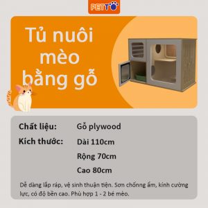 Tủ cho mèo bằng gỗ - Khách sạn dành cho mèo PETTO SANG TRỌNG dài 1m1 CC017