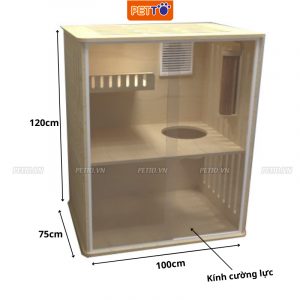 Tủ nuôi mèo bằng gỗ PETTO 2 tầng kết hợp hệ thống ĐÈN LED cao cấp, hiện đại CC012