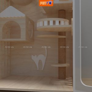 Tủ mèo bằng gỗ HIỆN ĐẠI PETTO kết hợp cửa kính cường lực trong suốt, có hệ thống ĐÈN LED CC016