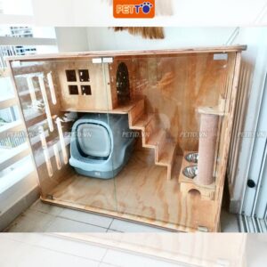 Tủ nuôi mèo bằng gỗ 2 tầng có cầu thang leo trèo cao 80cm CC002_2
