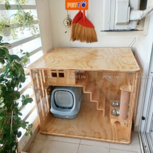Tủ nuôi mèo bằng gỗ 2 tầng có cầu thang leo trèo cao 80cm CC002_2