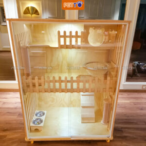 Tủ nuôi mèo bằng gỗ 3 tầng sang trọng kết hợp đèn Led CC007_2