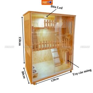 Tủ nuôi mèo bằng gỗ 3 tầng sang trọng kết hợp đèn Led CC007_2