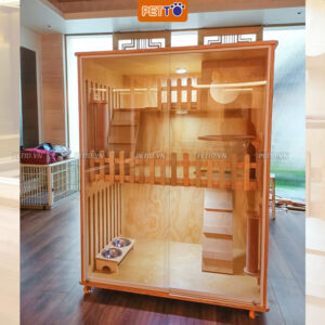 Tủ nuôi mèo bằng gỗ 3 tầng sang trọng kết hợp đèn Led CC007_2