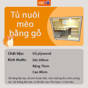 Tủ nuôi mèo hiện đại có đèn led, quạt hút bụt cao cấp CC042