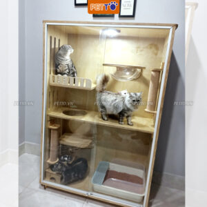 Tủ gỗ nuôi mèo cửa lùa bằng kính cường lực xinh xắn CC044