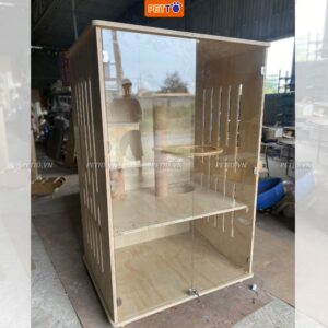 Tủ nuôi mèo bằng gỗ 2 tầng kèm lồng Kính CC003_2
