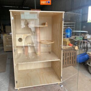 Tủ nuôi mèo bằng gỗ 2 tầng kèm lồng Kính CC003_2