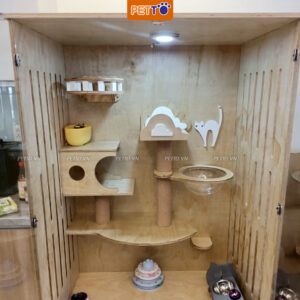 Tủ nuôi mèo bằng gỗ cao 170cm màu gỗ sang trọng CC048