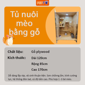 Tủ nuôi mèo bằng gỗ cao 170cm màu gỗ sang trọng CC048