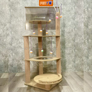 Nhà cây cho mèo cao 1m1 kèm lồng kính xinh xắn CT052
