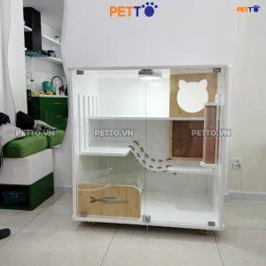 Nhà cho mèo bằng GỖ sơn TRẮNG sang trọng dành cho 2-3 bé mèo CC073