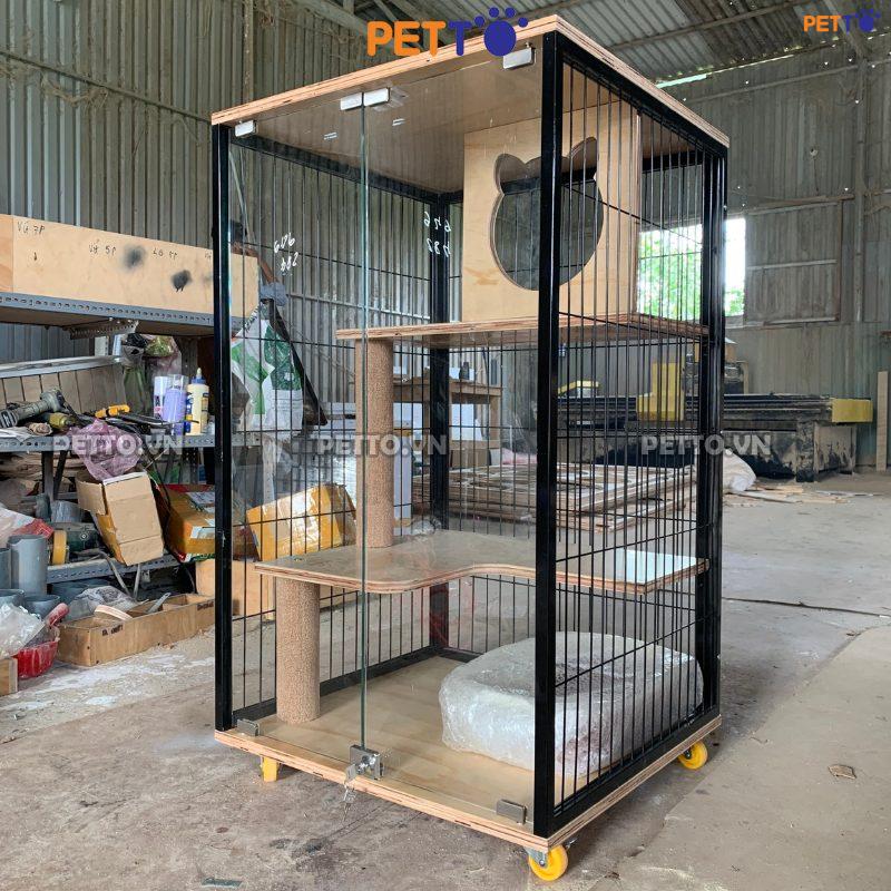 Chuồng mèo kết hợp gỗ và khung lưới