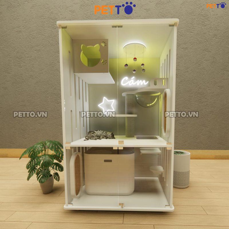 Tủ mèo gỗ màu trắng trang trí led