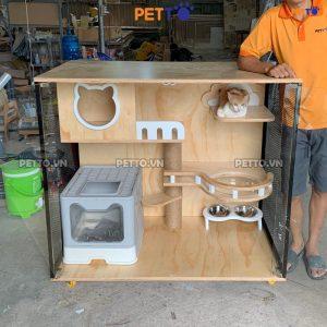 Chuồng GỖ kết hợp LƯỚI MẮT CÁO dành cho 1-3 bé mèo CC098