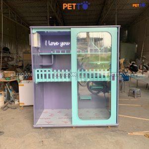 Tủ mèo bằng gỗ lót nền PVC vân đá, nội thất uốn cong CC103