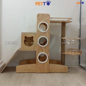 Nhà cây cho mèo bằng gỗ SIÊU TO có CẦU TUỘT CH048