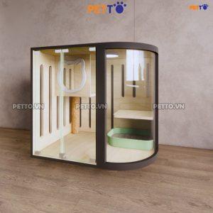 NHÀ GỖ cho mèo kết hợp tấm POLY uốn cong TRONG SUỐT CC128
