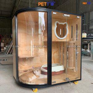 NHÀ GỖ cho mèo kết hợp tấm POLY uốn cong TRONG SUỐT CC128_1